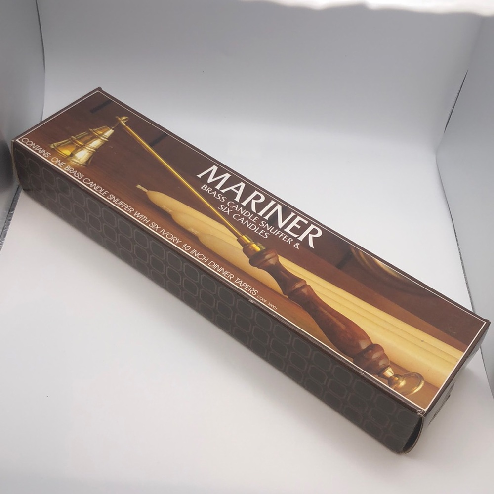 MARINER Candle snuffer & 6 Ivory dinner candles VTG
